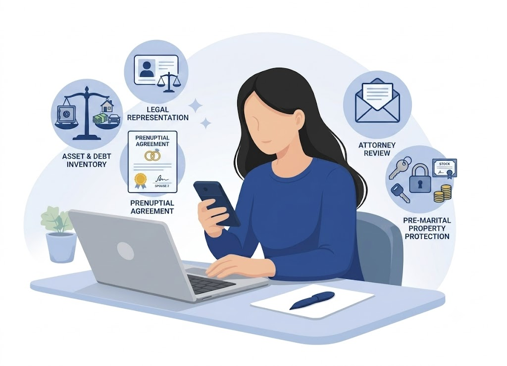 A couple preparing their prenuptial agreement online